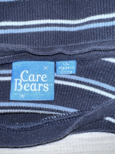 Care Bears Grumpy Embroidered Patch Blue Striped Baby Crop Tee T Shirt Large L - Picture 4 of 7