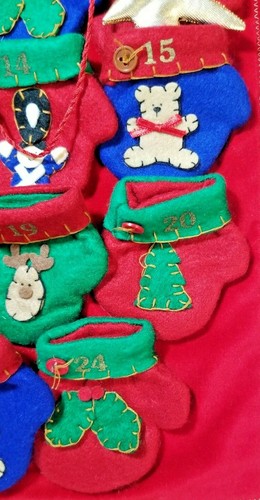Embroidered Velvet Santa Reindeer Penguin Stocking Advent Calendar Wall Hanging - Picture 8 of 9