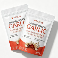 2 Pack Resilia Odorless Aged Garlic CoQ10 Softgels Total 120 Count Daily Supplem