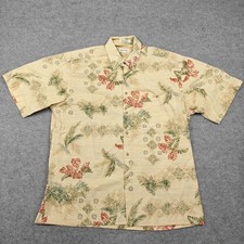 Vintage Pierre Cardin Shirt Mens Large Beige Hawaiian Short Sleeve Button Up