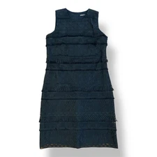 J. McLaughlin Black Noreen Lace Tassel Tiered Dress in Diamond Jacquard Size 8