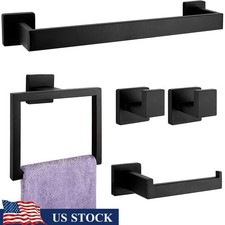 Bathroom Towel Holder Set Stainless Steel Matte Black 5 Piece Wall Mounted Kit