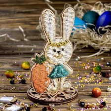 DIY Bead embroidery kit on wood Easter Bunny Craft gift