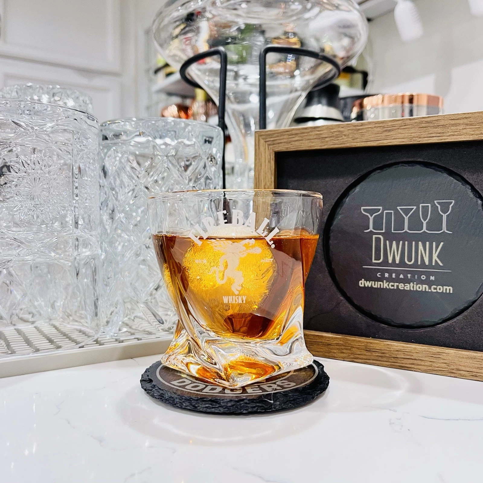 Engraved Fireball Twisted Whiskey Glass, Rocks Glass