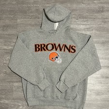 90s Vintage Embroidered Cleveland Browns Grey Hoodie Size Large