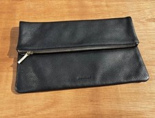 Whistles Black Leather Chapel Foldover Clutch Bag