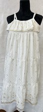 Justice Girls White Gold Foil Tiered Dress Size 10 Cotton Boho Summer Party