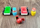 Vintage Fisher Price Little People 2 Cars with People and Red Rooster Lot of 5