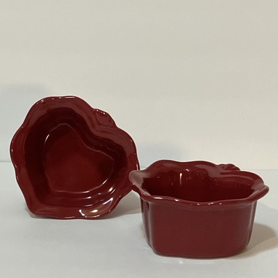 2 Princess House Pavillion Berry Red Heart Baker Bake Serve Ramekins Bowls PAIR