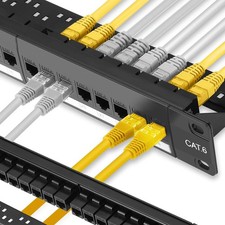 24-Port Cat6 Patch Panel 10G Ready Rackmount Network Jacks Pass-Through UTP