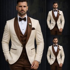 Formal Business Men's Suit 3Pcs Evening Tuxedos Jacket Coat Shawl Lapel Blazer