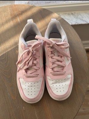 Nike Girls Low Top Sneakers Pink White Synthetic Leather Lace Up Flat US 5.5Y