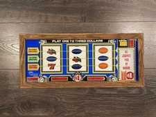 Vintage Framed Slot Machine Glass Sign Casino Bally $1 play 1979 era reel line
