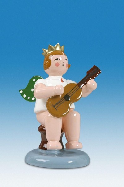 Engelmusikant Engel Sitzend Mit Gitarre Mit Krone HöHe Ca 6 Cm NEU Erzgebirge-image