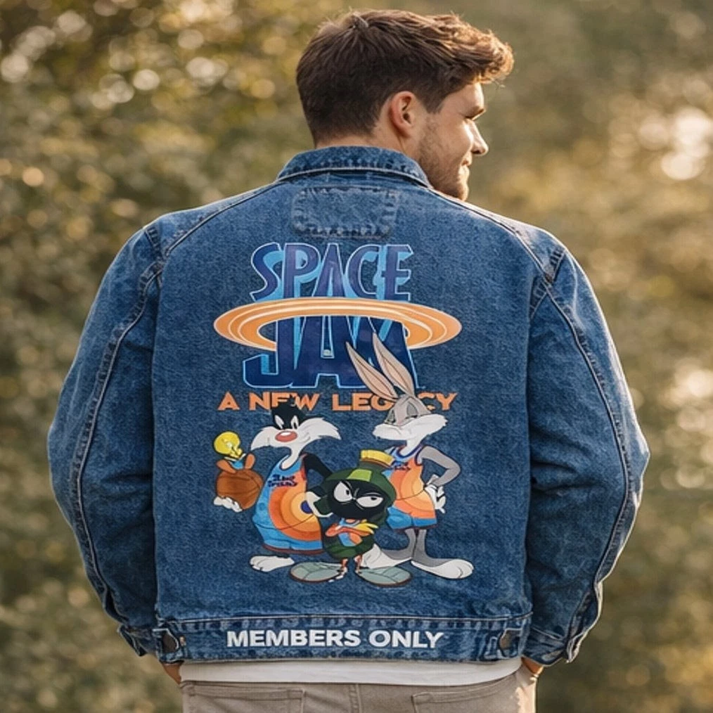 Members Only Space Jam A New Legacy Denim Jacket Mens L Blue Cotton NWT image 9