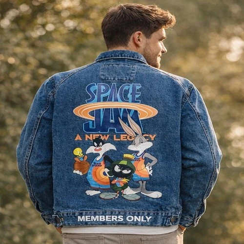 Members Only Space Jam A New Legacy Denim Jacket Mens L Blue Cotton NWT image 9