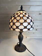Tiffany Bronze Style Desk Table Bedside Lamp White Shade With Amber Beads