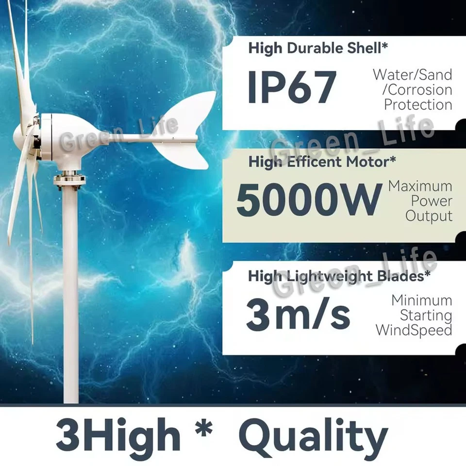 5KW Windgenerator DC 12V 24V 48V Windrad Windkraftanlage Windturbine 10 Klinge - Bild 4 von 4