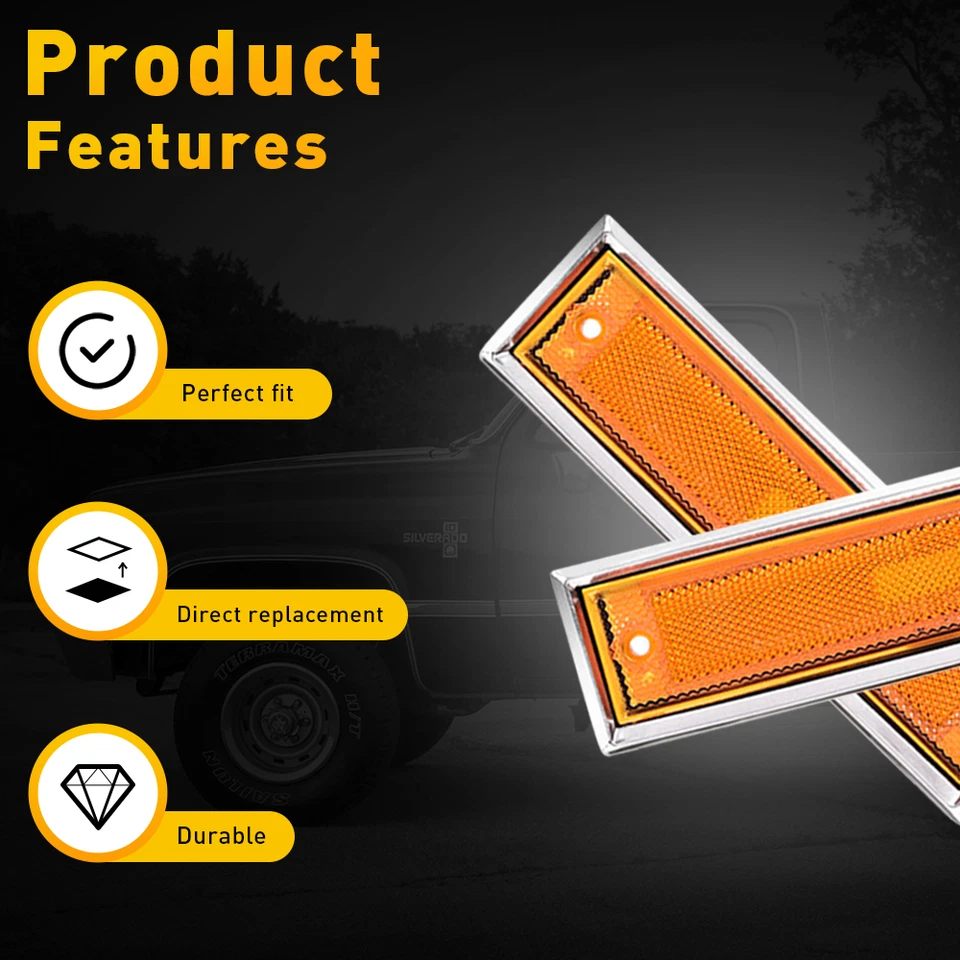 Luz marcadora lateral ámbar para GMC Suburban C2500 C1500 K1500 C3500 K2500 1981-1986 Foto 3 de 4
