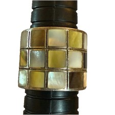 VTG Sterling Silver checkerboard Ring mother of pearl abalone inlay Size 9 13.9