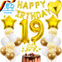 19. Geburtstag Dekoration,Golden Tortendeko Geburtstag 19 Jahre Junge,Party Deko
