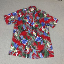 Vintage Paradise Found Hawaiian Shirt Men  s Large Floral Red Rayon Wooden Button