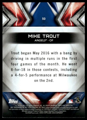 2017 Topps Fire #50 Mike Trout - Picture 2 of 2