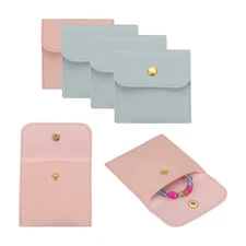 PU Leather Jewelry Bag, 6Pcs Jewelry Pouch with Snap Button (Pink, Sky Blue)