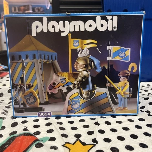 Playmobil 3654 Swan Tournament Knight with Tent 1993 Vintage - complete W/ Box