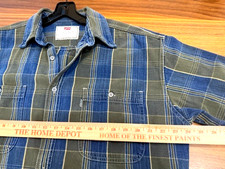 Vintage Levi's Striped Plaid Denim Metal Button Up Shirt Size Large Long Sleeve
