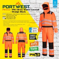 Portwest PW352 PW3 Hi-Vis Winter Coverall Waterproof Warmth Boiler Suit - Orange