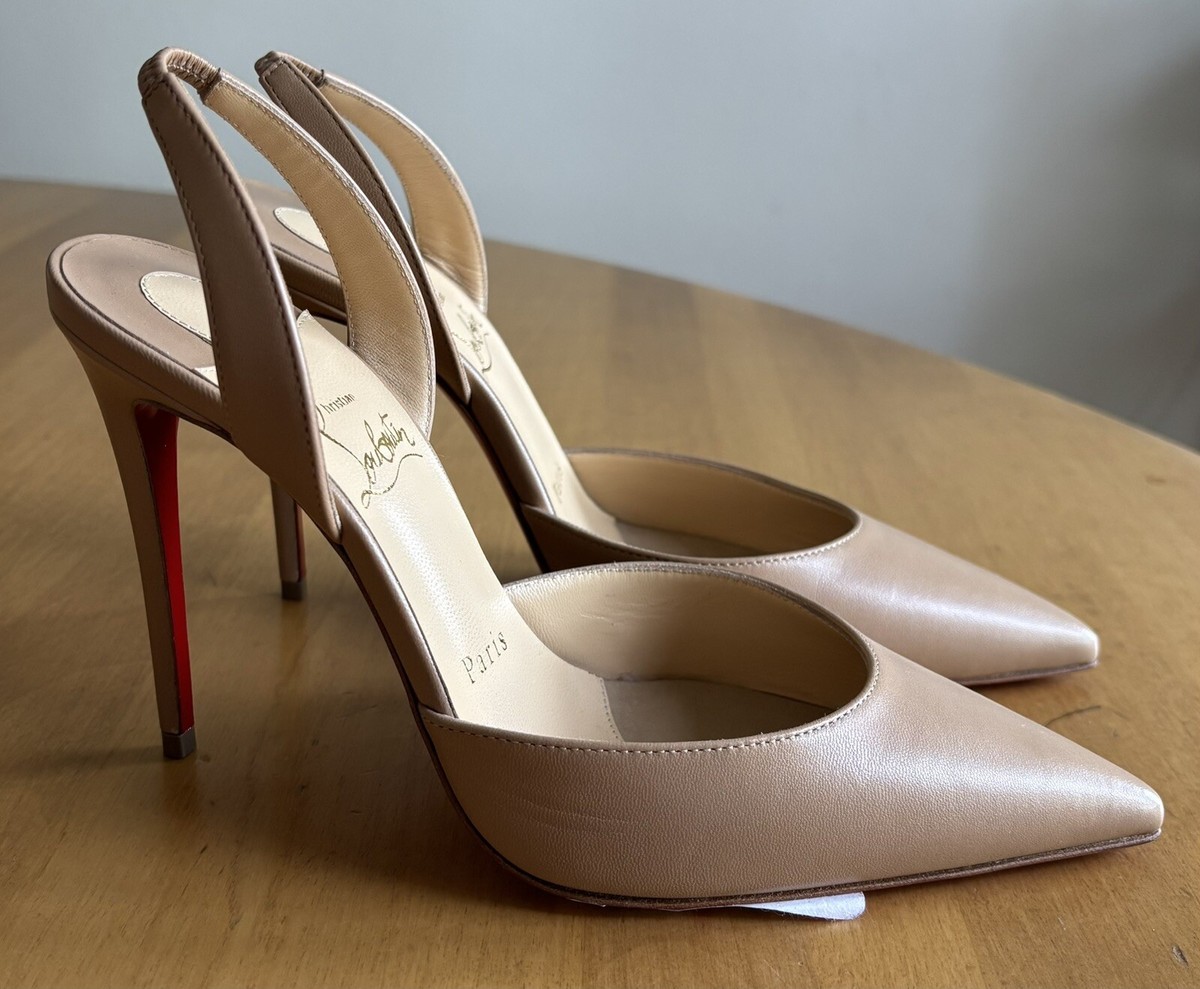 Christian Louboutin APOSTROPHA Nude SLING 80 Slingback Heels Sandals Pumps  Shoe | eBay