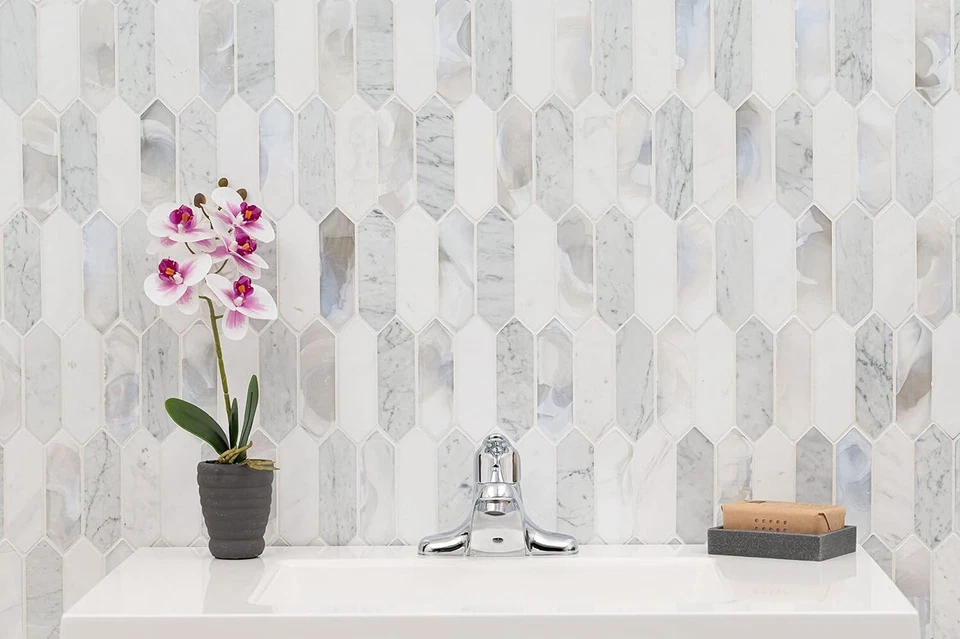 Mosaico de azulejos de vidrio mixto MSI Cienega 10 pulgadas x 13,78 pulgadas SGLSPK-CIESPR6M Foto 2 de 4