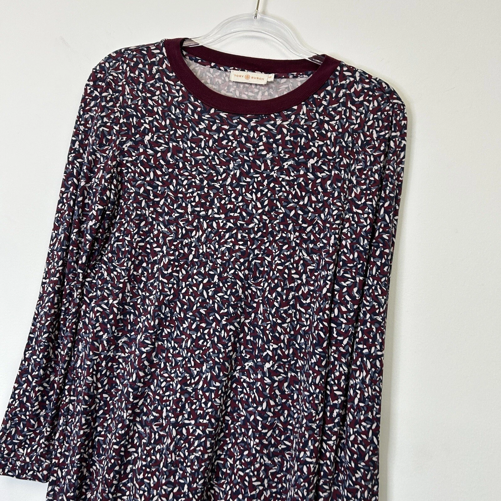 Abito donna Tory Burch in seta a tubino taglia small stampa bordeaux maniche lunghe