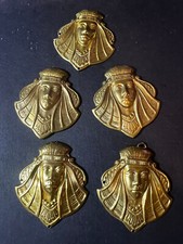 GREAT VINTAGE 5 BRASS METAL EGYPTIAN REVIVAL HEADS PENDANTS FREE SHIPPING