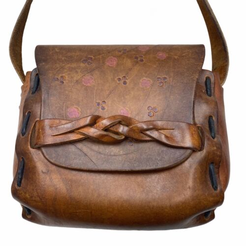 BOXER DOG Leather Bag Hand Painted Artisan Pet Handbag Embossed Boho Hippie Purse Handmade 70s Saddle Bag Tooled Vintage Satchel
