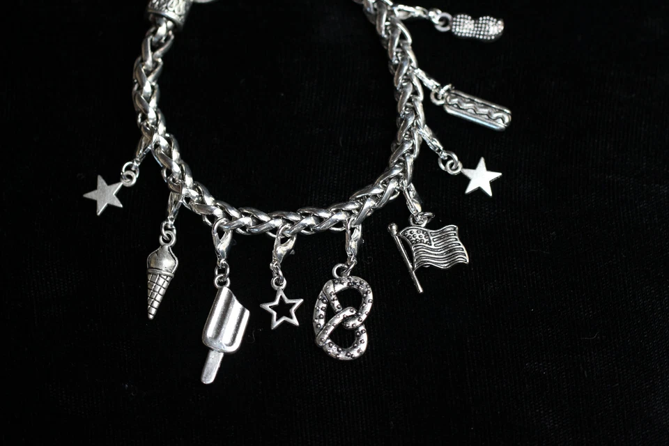 Pulsera con dijes de peltre de plata temática justa 8" intercambiable 4 de julio Foto 2 de 4