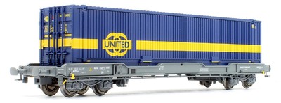 LS MODELLE 'HO' 30141 SNCF CONTAINERWAGEN MIT ''''UNITED'''' BLAU/GELB BEHÄLTER