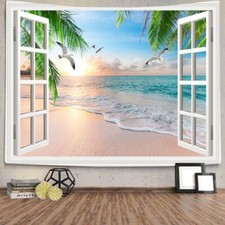 Window Sea Beach 3D Wall Art Extra Large Tapestry Wall Hanging Poster Background