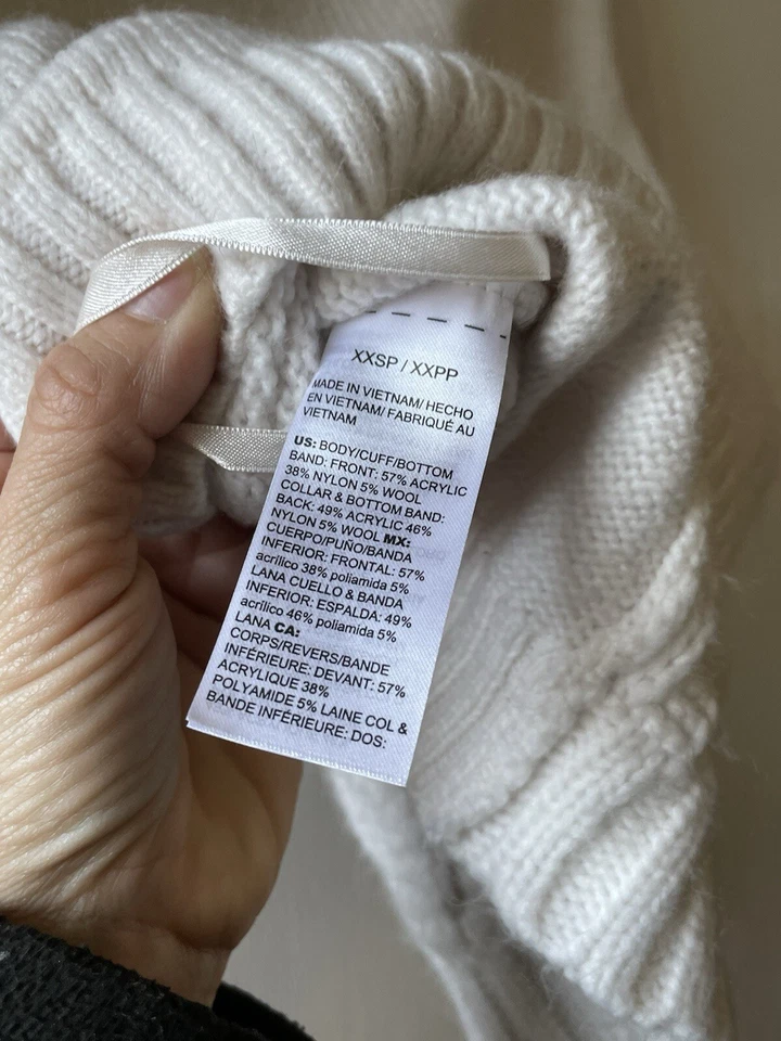 White House Black Market Sweater Chunky Cable Knit Fitted XS Ivory Wool Blend - Image 4 of 4