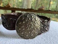 VTG Streets Ahead Belt Women’s Large Handmade Leather Sterling Medallion Buckle