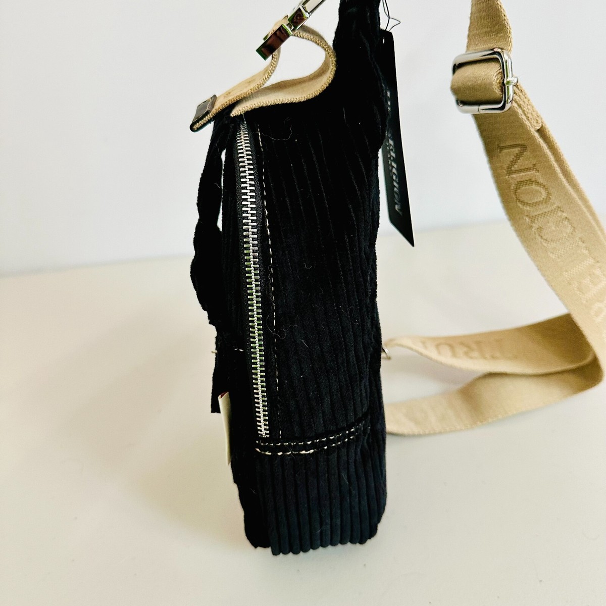 TRUE RELIGION CORDUROY SOFT SLING BACKPACK BAG BLACK WITH CONTRAST TRIM UNISEX TRUE RELIGION CORDUROY SOFT SLING BACKPACK BAG BLACK WITH  main image 4