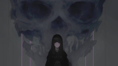 Anime brunette women long hair hate chan skull digital Playmat Gaming Mat