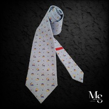 BVLGARI 7Fold Sky Blue Hat Print Silk Tie Italy W: 3.9" NWOT