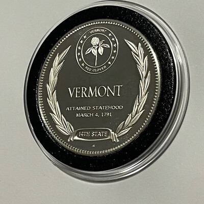 Vermont State Proof Coin 1 Troy Oz .925 Fine Sterling Silver Medal