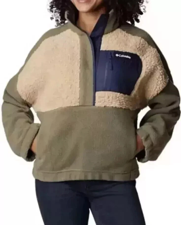 NWT! Columbia Women's Lodge Sherpa 1/4 Snap Pullover ,Green-XXL