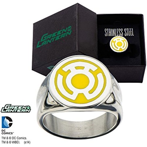 Anillo de Miedo Cuerpo de Linternas Amarillas de DC Comics de Acero Inoxidable - Linterna Verde Talla 8-14 - Imagen 2 de 3