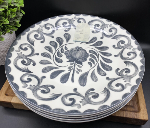 ARTISAN DE LUXE HOME MELAMINE Gray Rose Scroll 11” Dinner Plates (SET OF 4) - Picture 8 of 9