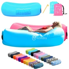Nevlers Inflatable 2 Pack Pink & Blue Blow Up Lounger Beach Chair & Travel Bag