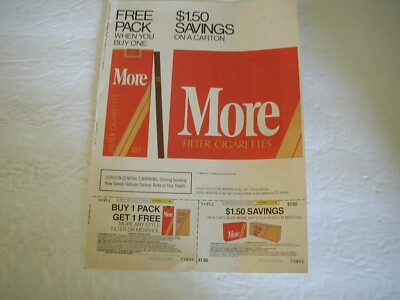 1986 MORE CIGARETTES SUNDAY NEWSPAPER VINTAGE PRINT AD WALL ART Ephemera  L033